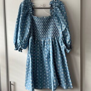 Kourt Portia Mini Dress Puff Sleeves‎ Brown Smocked Babydoll  Boho Women’s L